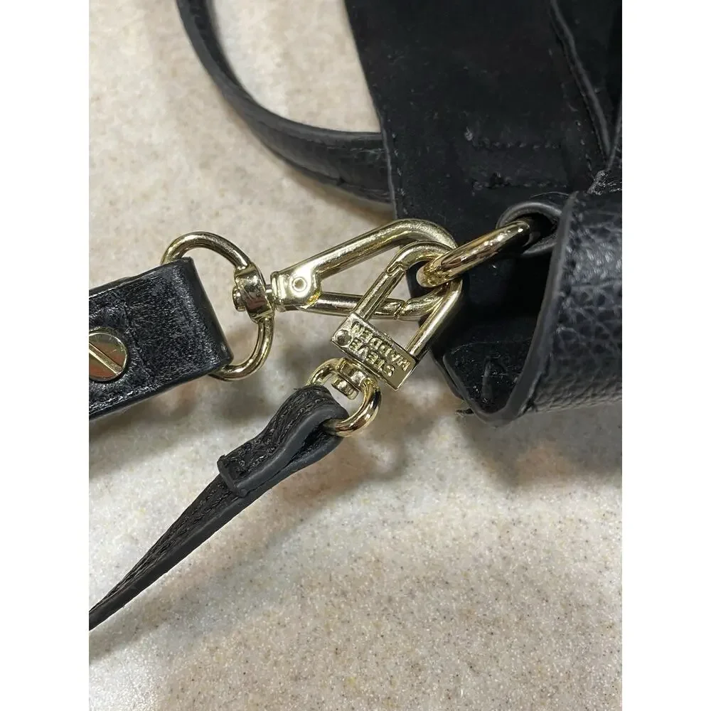 Steve Madden Black Leather Pebbled Tote + Matching Makeup Wristlet-Shoulder Bag